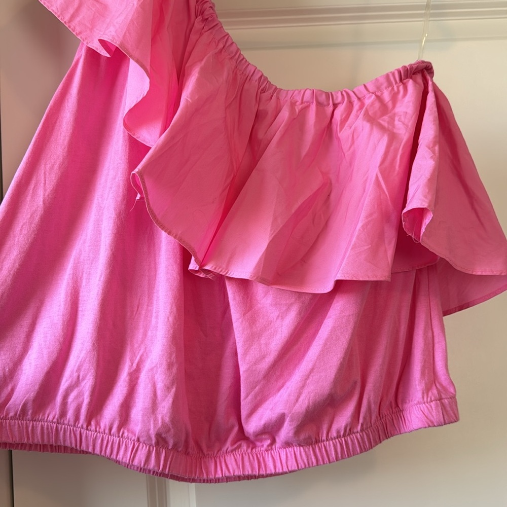 Pink Top One Shoulder w/ Ruffles - Picture 3 of 5